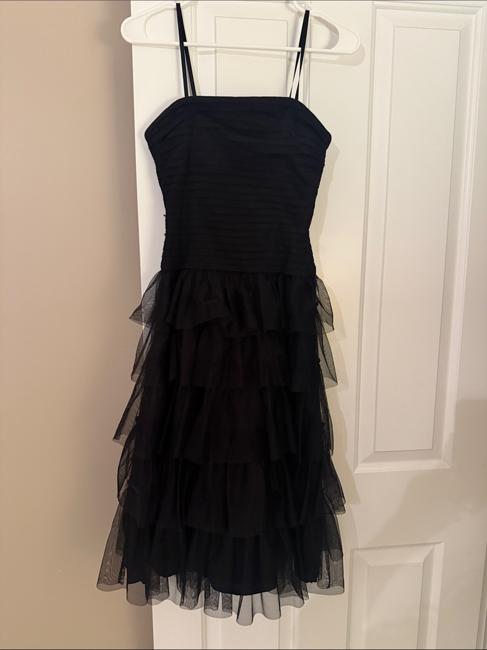 BCBGMaxAzria Black Tiered Tulle Spaghetti Strap Dress